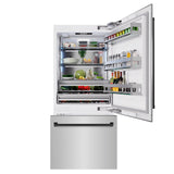 ZLINE Autograph Edition 36 in. 19.8 cu. ft. Built-In Bottom Freezer Refrigerator with Water Dispenser and Ice Maker in Stainless Steel with Matte Black Accents (RBITZ-304-36MB)