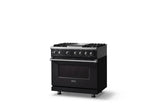 36"W. Dual Fuel Range (Burner: 4g, Finish: Onyx, Trim: Polished Chrome, Fuel: Natural Gas)