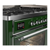 ILVE UM60FNR3EGC Majestic III 60 inch Dual Fuel Range with 9 Burners and Griddle, Dual Function Burner up to 25,000 BTU (Natural Gas, Triple Glass Door, Emerald Green, Chrome)