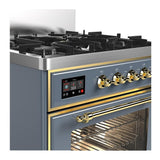 ILVE UM30NR3BGG Majestic III 30 inch Dual Fuel Range with 5 Black Brass Burners, Dual Function Burner up to 25,000 BTU (Natural Gas, Triple Glass Door, Blue Grey, Brass)