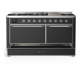 ILVE UM60FQNR3MGCLP Majestic III 60 inch Dual Fuel Range with 9 Burners and Griddle, Dual Function Burner up to 25,000 BTU (Liquid Propane, Solid Door, Graphite Matte, Chrome)