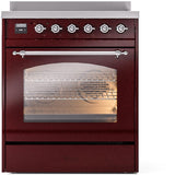 Nostalgie II 30 Inch Electric Freestanding Range in Burgundy with Chrome Trim