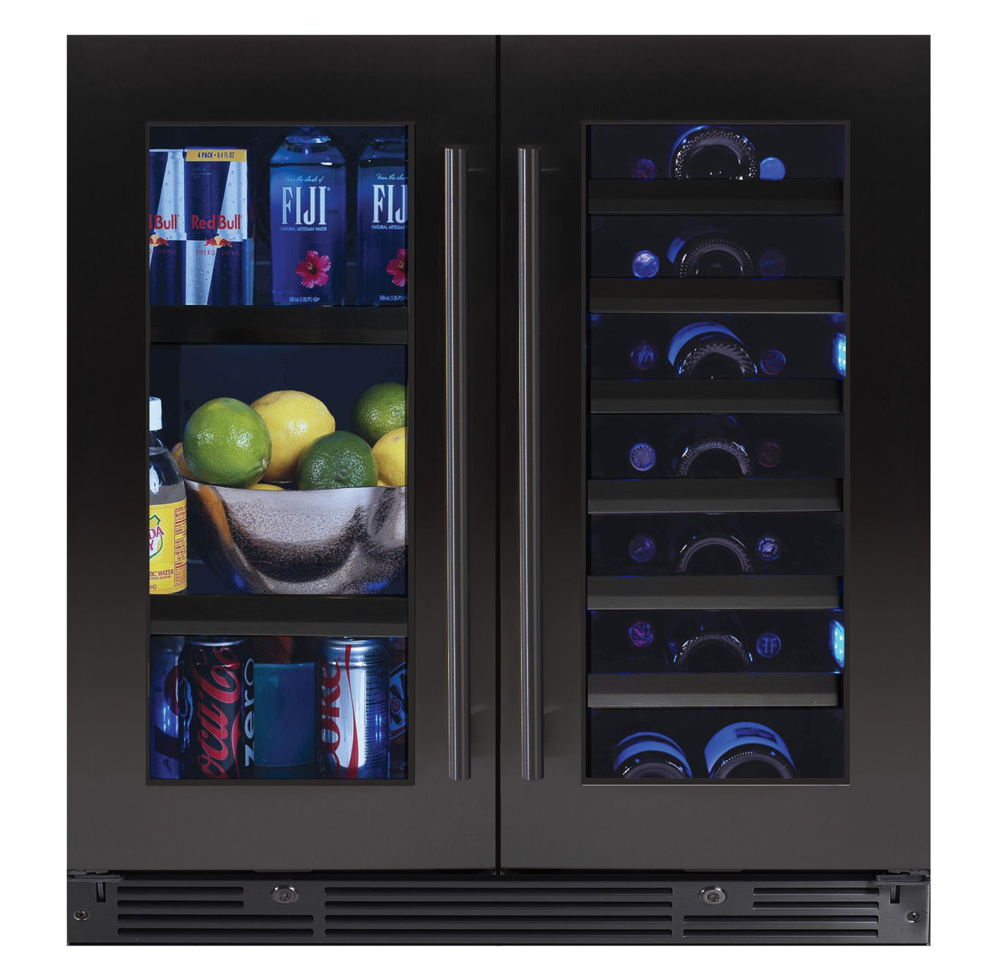 30" Beverage/Wine Double Door Black SS & Glass