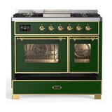 ILVE UMD40FNR3EGGLP Majestic III 40 inch Dual Fuel Range with 6 Burners and Griddle, Dual Function Burner up to 25,000 BTU (Liquid Propane, Triple Glass Door, Emerald Green, Brass)