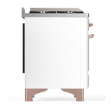 ILVE UM60FQNR3WHPLP Majestic III 60 inch Dual Fuel Range with 9 Burners and Griddle, Dual Function Burner up to 25,000 BTU (Liquid Propane, Solid Door, White, Copper)
