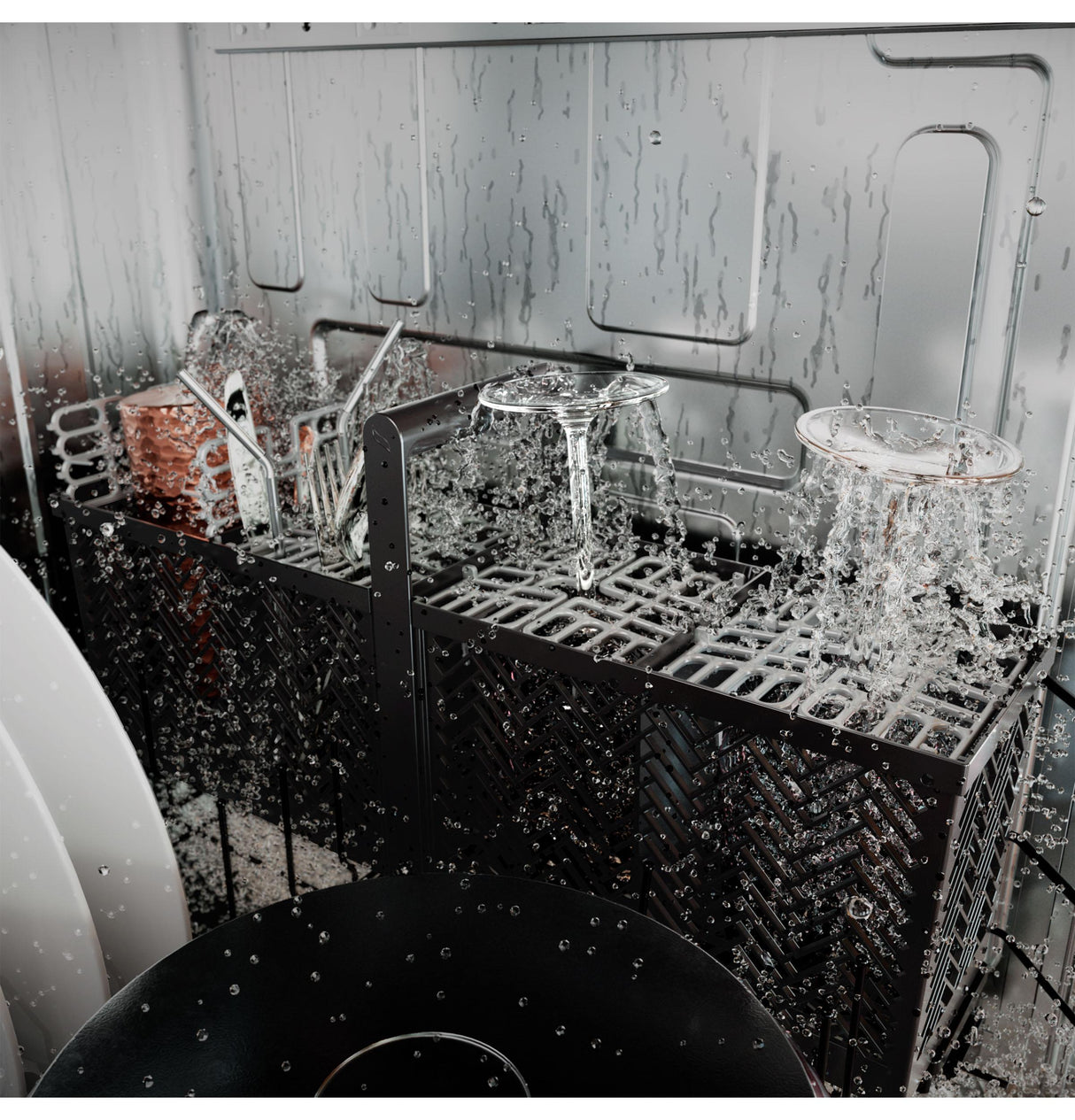 Café™ CustomFit ENERGY STAR Stainless Interior Smart Dishwasher with Ultra Wash Top Rack and LED Lights, 39 dBA in Platinum Glass