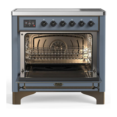 ILVE UMIB36QNR3BGB Majestic III 36 inch Induction Range with 6 Elements, 3.5 cu. ft. Total Oven Capacity (Solid Door, Blue Grey, Burnished)