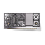 ILVE UN60FQNMPAWGLP Nostalgie II Noblesse 60 inch Dual Fuel Range (9 Sealed Burners + Griddle, Liquid Propane, Solid Door, Antique White, Brass)