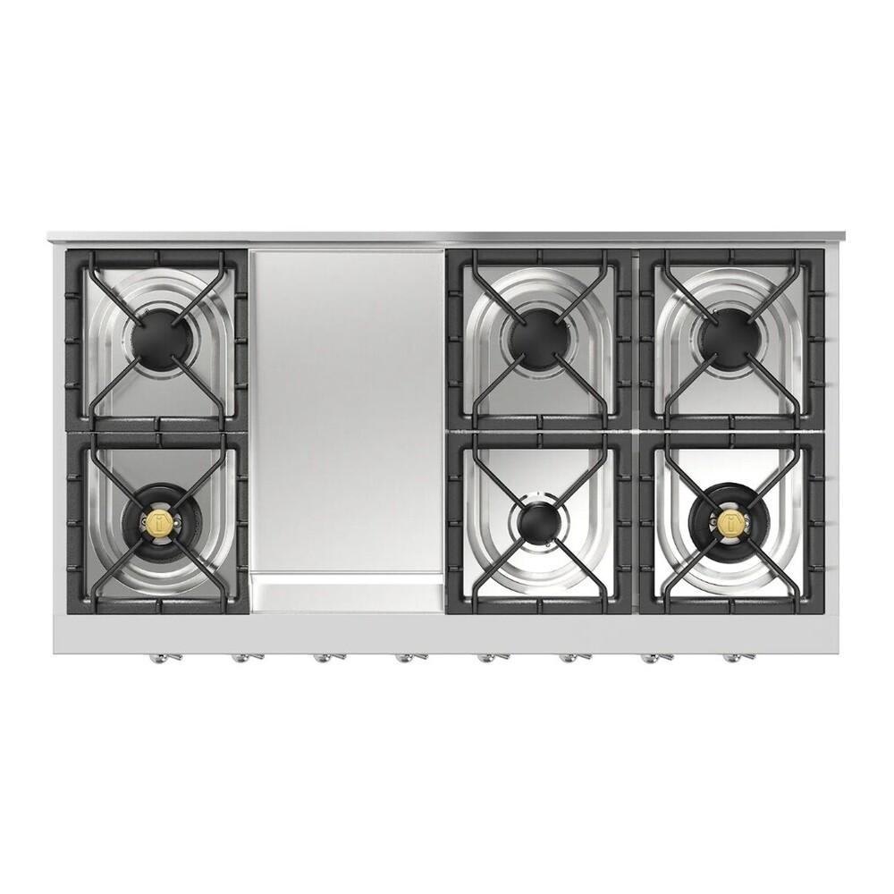 ILVE UHCP48FNSSC Nostalgie II 48 inch Built-In Gas Rangetop with Griddle, in Stainless Steel (Natural Gas, Chrome)