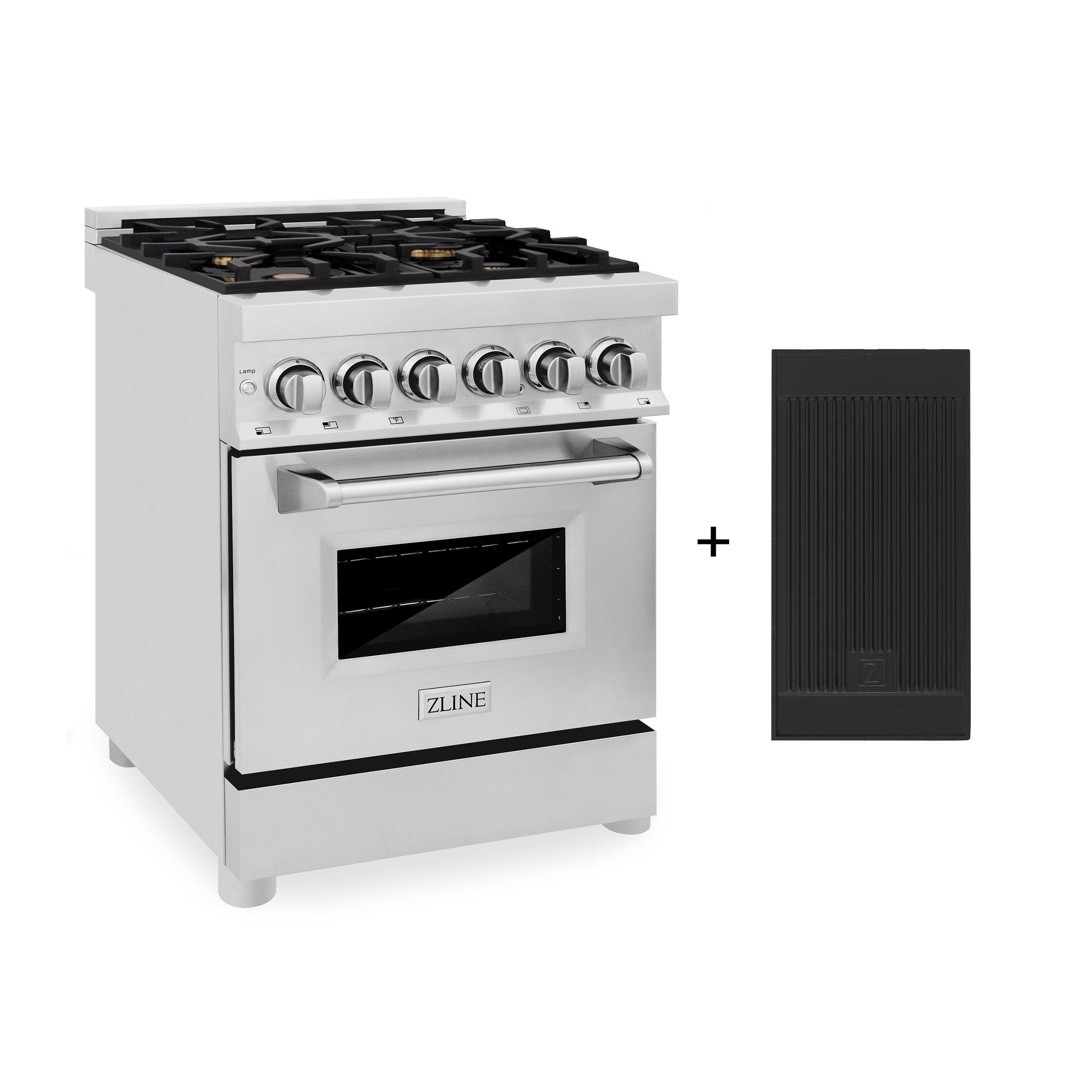 ZLINE 24 in. 2.8 cu. ft. Electric Oven and Gas Cooktop Dual Fuel Range with Griddle and Brass Burners in Stainless Steel (RA-BR-GR-24)