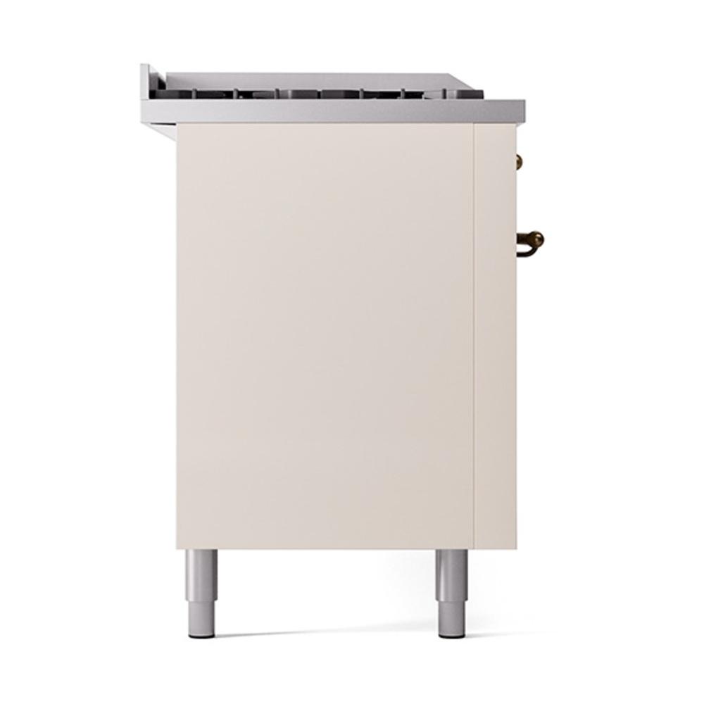 ILVE UN60FSQNMPAWB Nostalgie II Noblesse 60 inch Dual Fuel Range (7 Sealed Burners + Griddle + French Top, Natural Gas, Solid Door, Antique White, Burnished)