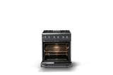 30"W. Dual Fuel Range (Finish: Cast Black, Trim: Polished Chrome, Fuel: Natural Gas)