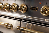Nostalgie 48 Inch Dual Fuel Natural Gas Freestanding Range in Stainless Steel with Brass Trim