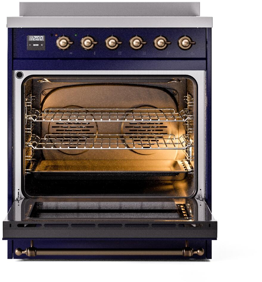 Nostalgie II 30 Inch Electric Freestanding Range in Blue with Bronze Trim
