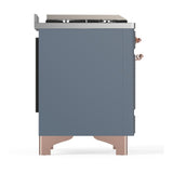 ILVE UM48FSQNR3BGP Majestic III 48 inch Dual Fuel Range with 5 Black Brass Burners, Griddle and French Top, Dual Function Burner up to 25,000 BTU (Natural Gas, Solid Door, Blue Grey, Copper)