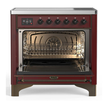 ILVE UMIB36QNR3BUB Majestic III 36 inch Induction Range with 6 Elements, 3.5 cu. ft. Total Oven Capacity (Solid Door, Burgundy, Burnished)