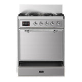 ILVE UM30QNR3SSC Majestic III 30 inch Dual Fuel Range with 5 Black Brass Burners, Dual Function Burner up to 25,000 BTU (Natural Gas, Solid Door, Stainless Steel, Chrome)