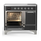 ILVE UMDIB40QNR3MGC Majestic III 40 inch Induction Range with 6 Elements, 3.82 cu. ft. Total Oven Capacity (Solid Door, Graphite Matte, Chrome)