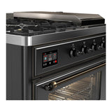 ILVE UM48FSNR3MGB Majestic III 48 inch Dual Fuel Range with 5 Black Brass Burners, Griddle and French Top, Dual Function Burner up to 25,000 BTU (Natural Gas, Triple Glass Door, Graphite Matte, Burnished)