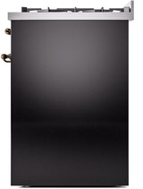 Nostalgie II 30 Inch Dual Fuel Liquid Propane Freestanding Range in Glossy Black with Bronze Trim