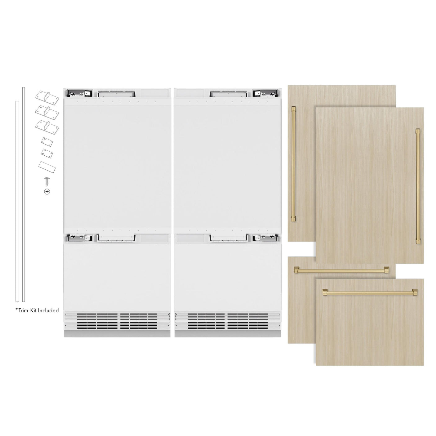 ZLINE Autograph Edition 72 in. 39.6 cu. ft. Panel Ready French Door Built-In Bottom Freezer Refrigerator with Water Dispensers and Ice Makers and Champagne Bronze Accents (RBITZ-72-CB)