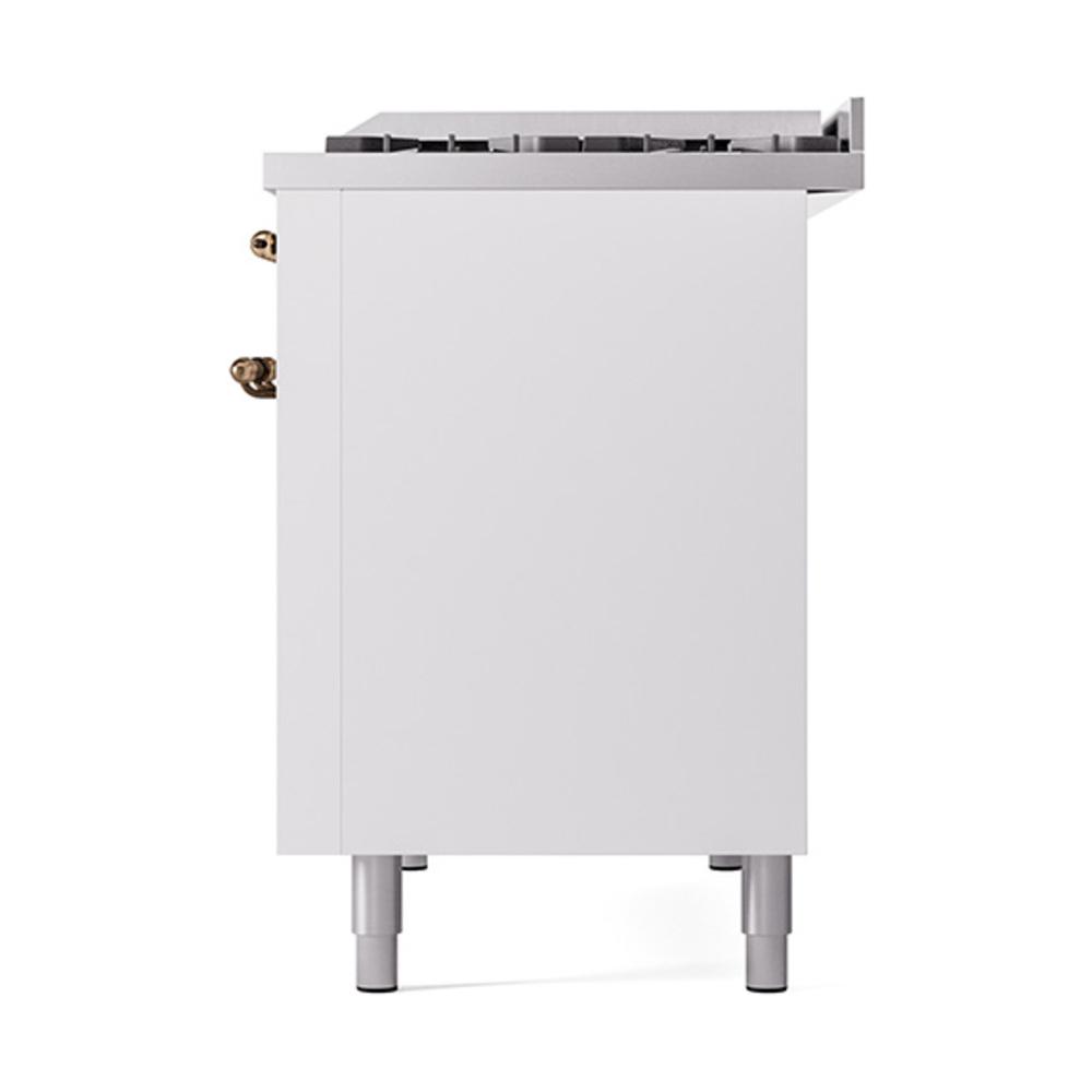 ILVE UN48FQNMPWHBLP Nostalgie II Noblesse 48 inch Dual Fuel Range (8 Sealed Burners + Griddle, Liquid Propane, Solid Door, White, Burnished)