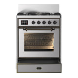 ILVE UM30NR3SSB Majestic III 30 inch Dual Fuel Range with 5 Black Brass Burners, Dual Function Burner up to 25,000 BTU (Natural Gas, Triple Glass Door, Stainless Steel, Burnished)