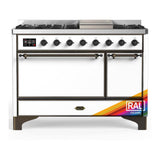 ILVE UM48FQNR3RABLP Majestic III 48 inch Dual Fuel Range with 8 Burners and Griddle, Dual Function Burner up to 25,000 BTU (Liquid Propane, Solid Door, RAL, Burnished)