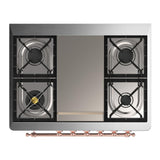 ILVE UM36FNR3SSP Majestic III 36 inch Dual Fuel Range with 6 Black Brass Burners and Griddle, Dual Function Burner up to 25,000 BTU (Triple Glass Door, Stainless Steel, Copper, Natural Gas)
