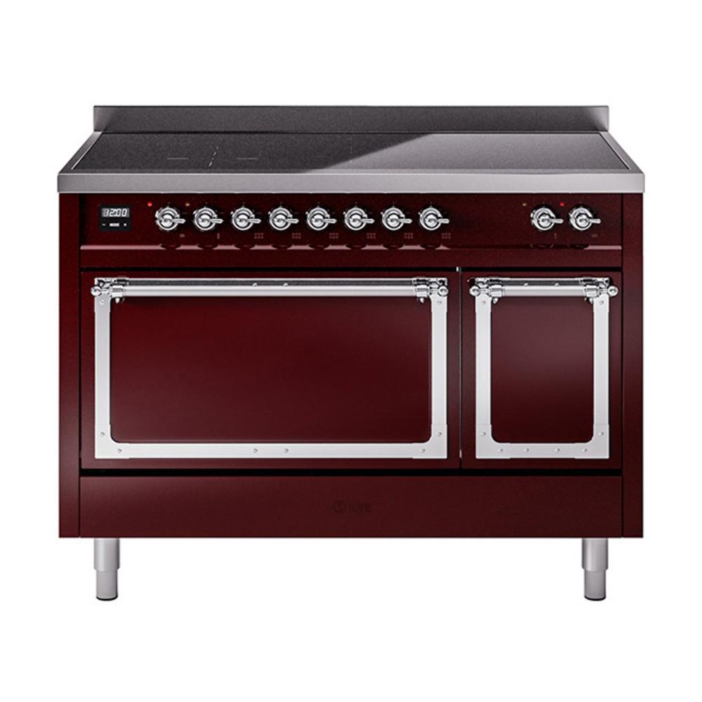 ILVE UNI486QNMPBUC Nostalgie II Noblesse 48 inch Induction Range (Solid Door, Burgundy, Chrome)
