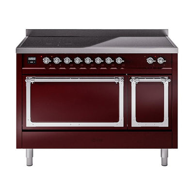 ILVE UNI486QNMPBUC Nostalgie II Noblesse 48 inch Induction Range (Solid Door, Burgundy, Chrome)