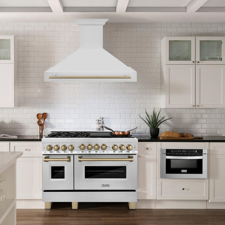 ZLINE 48 in. Autograph Edition Stainless Steel Range Hood with Stainless Steel Shell and Accented Handle (8654STZ-48) [Color: Champagne Bronze]