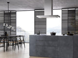 PUR 98 D Stainless steel - Island d(eback)cor hood with energy-efficient LED lighting and backlit controls for easy use.
