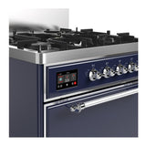 ILVE UM30QNR3MBC Majestic III 30 inch Dual Fuel Range with 5 Black Brass Burners, Dual Function Burner up to 25,000 BTU (Natural Gas, Solid Door, Midnight Blue, Chrome)
