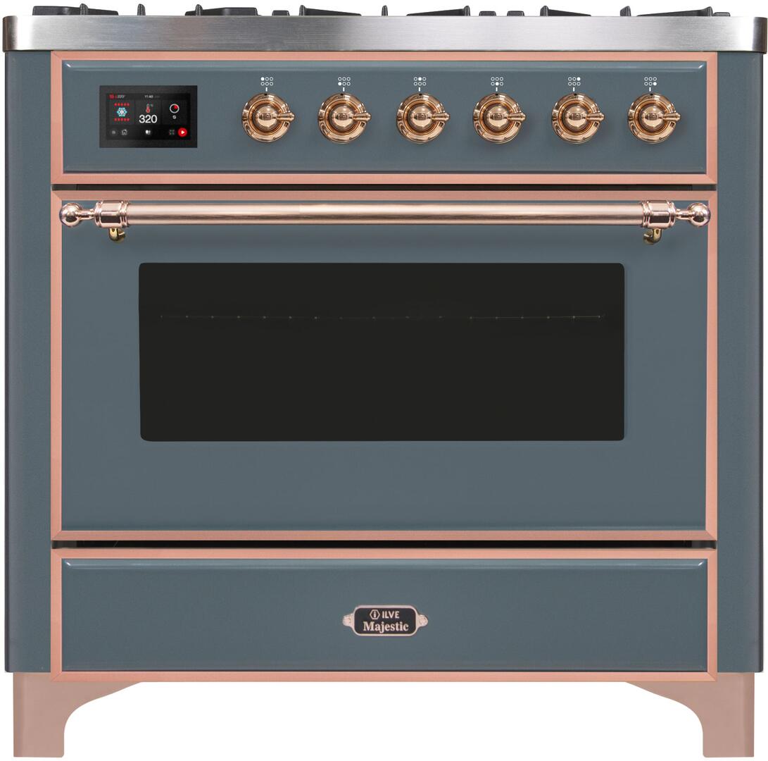 Majestic II 36 Inch Dual Fuel Liquid Propane Freestanding Range in Blue Grey with Copper Trim