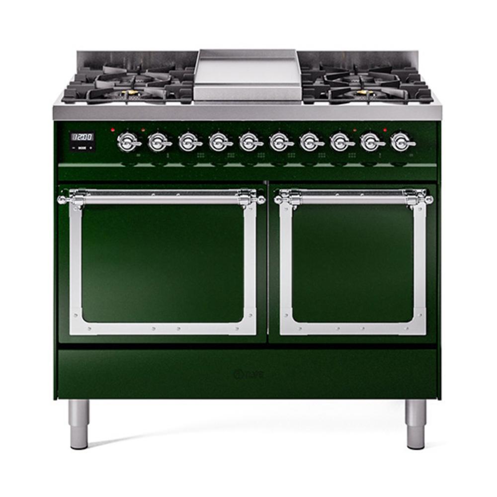 ILVE UND40FQNMPEGCLP Nostalgie II Noblesse 40 inch Dual Fuel Range (Liquid Propane, Solid Door, Emerald Green, Chrome)