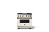 36"W. Sealed Burner Gas Range (Burner: 4g, Finish: Pure White, Trim: Brushed Brass, Fuel: Propane)