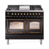 ILVE UND40FNMPBKB Nostalgie II Noblesse 40 inch Dual Fuel Range (Natural Gas, Triple Glass Door, Glossy Black, Burnished)