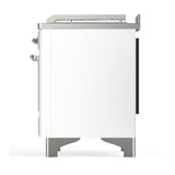 ILVE UM48FSQNR3WHC Majestic III 48 inch Dual Fuel Range with 5 Black Brass Burners, Griddle and French Top, Dual Function Burner up to 25,000 BTU (Natural Gas, Solid Door, White, Chrome)