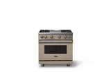 36"W. Sealed Burner Gas Range (Burner: 4g, Finish: Nantucket, Trim: Brushed Brass, Fuel: Natural Gas)