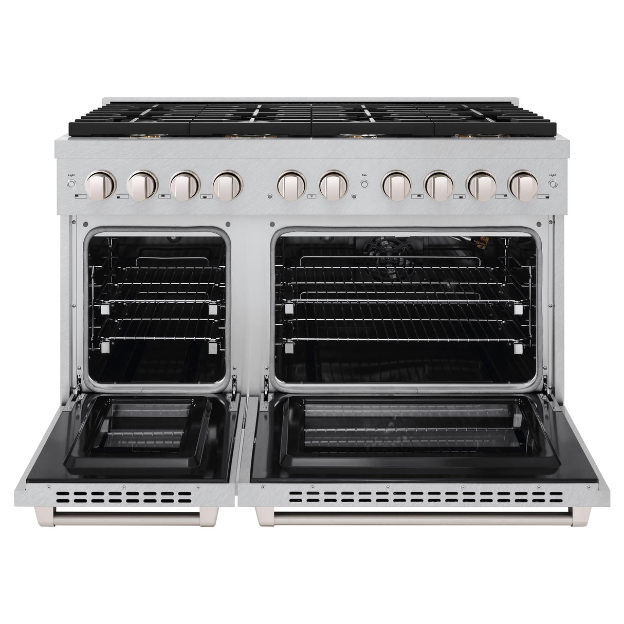ZLINE 48 in. 6.7 cu. ft. Double Oven Gas Range in DuraSnow' Stainless Steel with 8 Brass Burners (SGRS-BR-48)