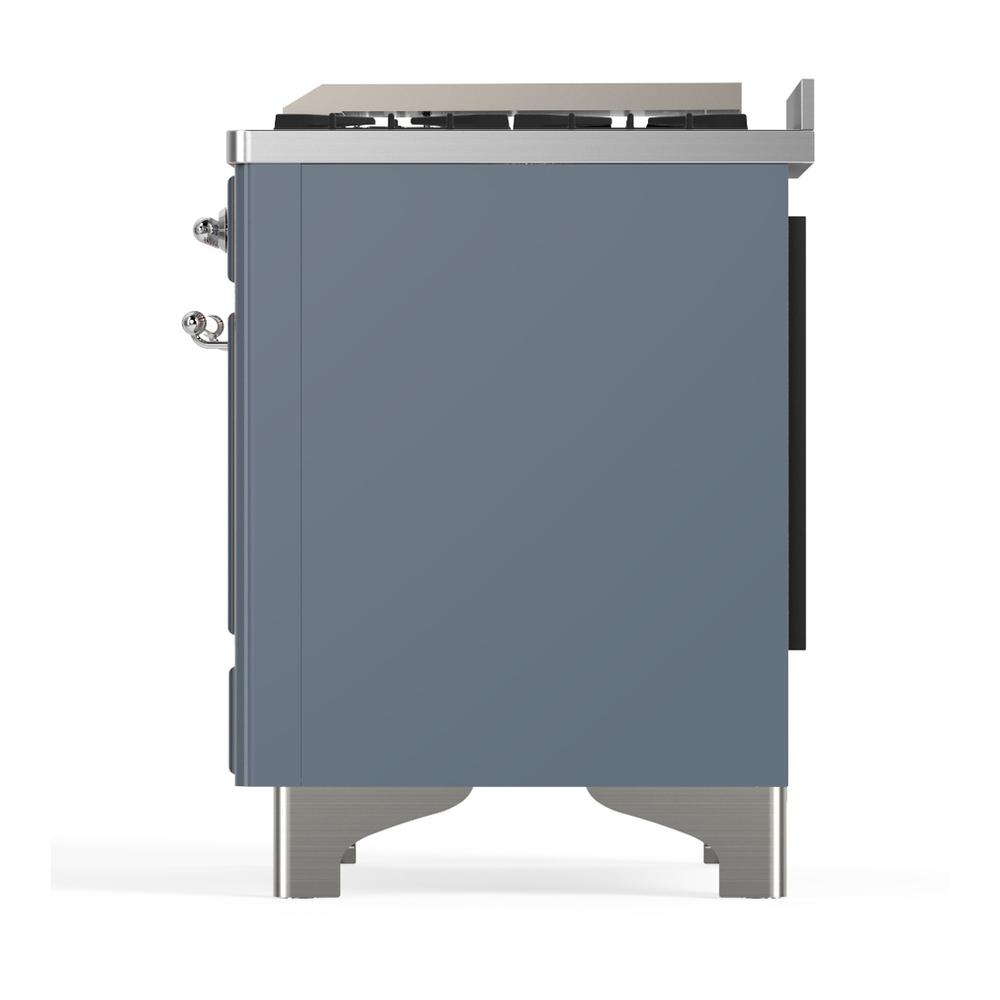 ILVE UM60FSQNR3BGCLP Majestic III 60 inch Dual Fuel Range with 7 Burners, Griddle and French Top, Dual Function Burner with up to 25,000 BTU (Liquid Propane, Solid Door, Blue Grey, Chrome)