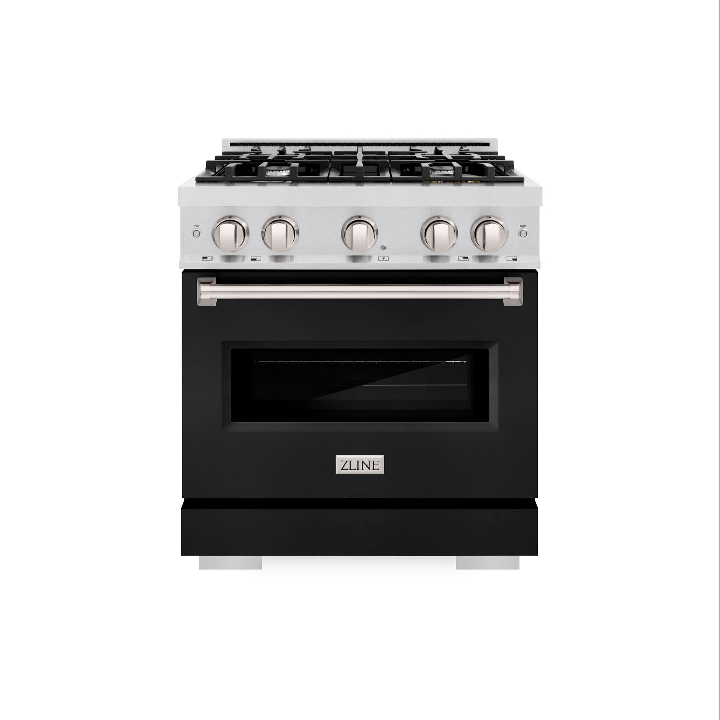 ZLINE 30 in. 4.2 cu. ft. Classic Gas Range with 4 Burner Cooktop and Convection Gas Oven in DuraSnow' Stainless Steel with Black Matte Door (CGRS-BLM-30)