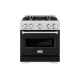 ZLINE 30 in. 4.2 cu. ft. Classic Gas Range with 4 Burner Cooktop and Convection Gas Oven in DuraSnow' Stainless Steel with Black Matte Door (CGRS-BLM-30)