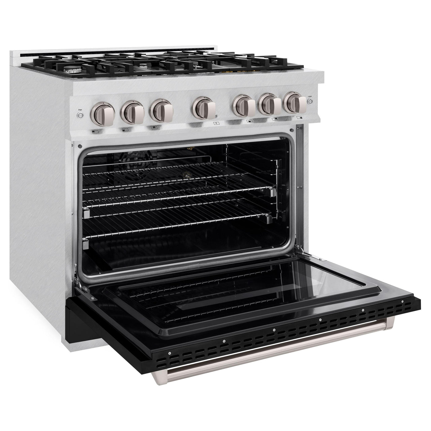 ZLINE 36 in. 5.2 cu. ft. Classic Gas Range with 6 Burner Cooktop and Convection Gas Oven in DuraSnow' Stainless Steel with Black Matte Door (CGRS-BLM-36)