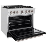 ZLINE 36 in. 5.2 cu. ft. Classic Gas Range with 6 Burner Cooktop and Convection Gas Oven in DuraSnow' Stainless Steel with Black Matte Door (CGRS-BLM-36)