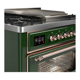 ILVE UM36FNR3EGPLP Majestic III 36 inch Dual Fuel Range with 6 Black Brass Burners and Griddle, Dual Function Burner up to 25,000 BTU (Triple Glass Door, Emerald Green, Copper, Liquid Propane)