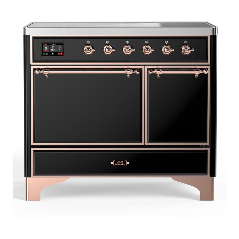 ILVE UMDIB40QNR3BKP Majestic III 40 inch Induction Range with 6 Elements, 3.82 cu. ft. Total Oven Capacity (Solid Door, Glossy Black, Copper)