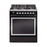 ILVE UN30QNMPBKCLP Nostalgie II Noblesse 30 inch Dual Fuel Range (Liquid Propane, Solid Door, Glossy Black, Chrome)
