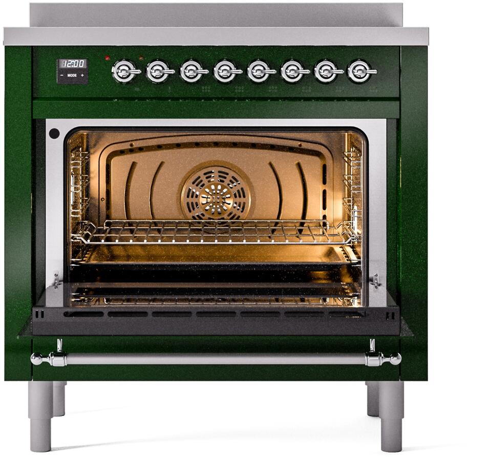 Nostalgie II 36 Inch Electric Freestanding Range in Emerald Green with Chrome Trim